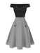 2PCS 1950er Schulterfrei Top & Tasten Plaids Rock