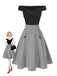2PCS 1950er Schulterfrei Top & Tasten Plaids Rock
