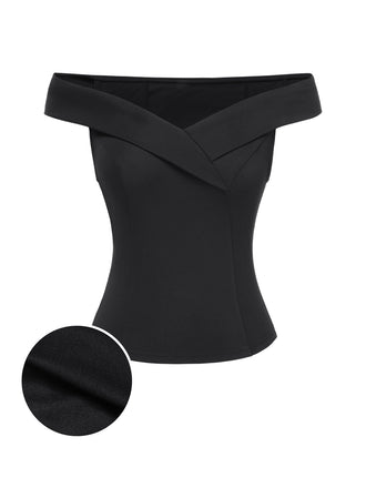 Schwarz 1950er Schulterfrei Solide Top