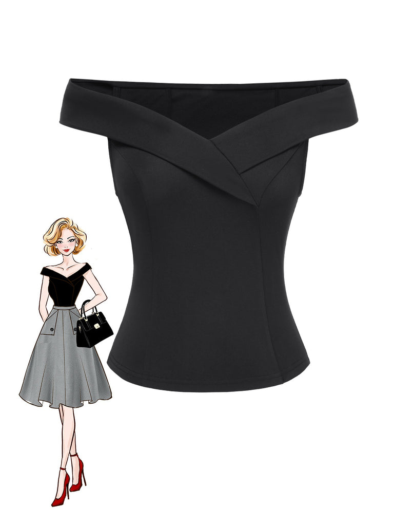 Schwarz 1950er Schulterfrei Solide Top