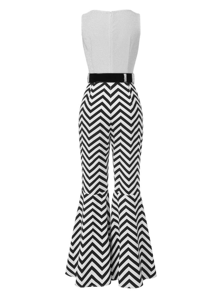 [Vorverkauf] 1980er Chevron-Druck Gürtel Flare Jumpsuit