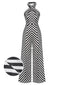 [Vorverkauf] Schwarz & Weiß 1970er Diagonale Streifen Halter Jumpsuit