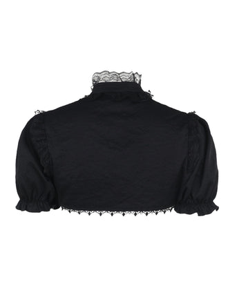 Schwarz 1980er Solide Gothic Puffärmel Kurz Kap Strickjacke