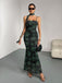Grün 1930er Blumen Spaghetti Träger Fischschwanzkleid