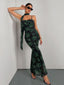 Grün 1930er Blumen Spaghetti Träger Fischschwanzkleid