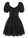 Schwarz 1950er Solide Puffärmel Korsett Hohl Stricken Kleid