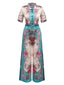 Grün 1930er Symmetrisch Blumen Hemdkragen Jumpsuit