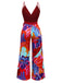 Rot 1930er Tropisch Gürtel Tief V Träger Jumpsuit