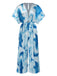 1930er Batik V-Ausschnitt Plissiertes Ring Jumpsuit