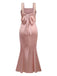 Rosa 1930er Träger Spitze Rüschen Satin Meerjungfrauen Kleid