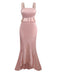 Rosa 1930er Träger Spitze Rüschen Satin Meerjungfrauen Kleid
