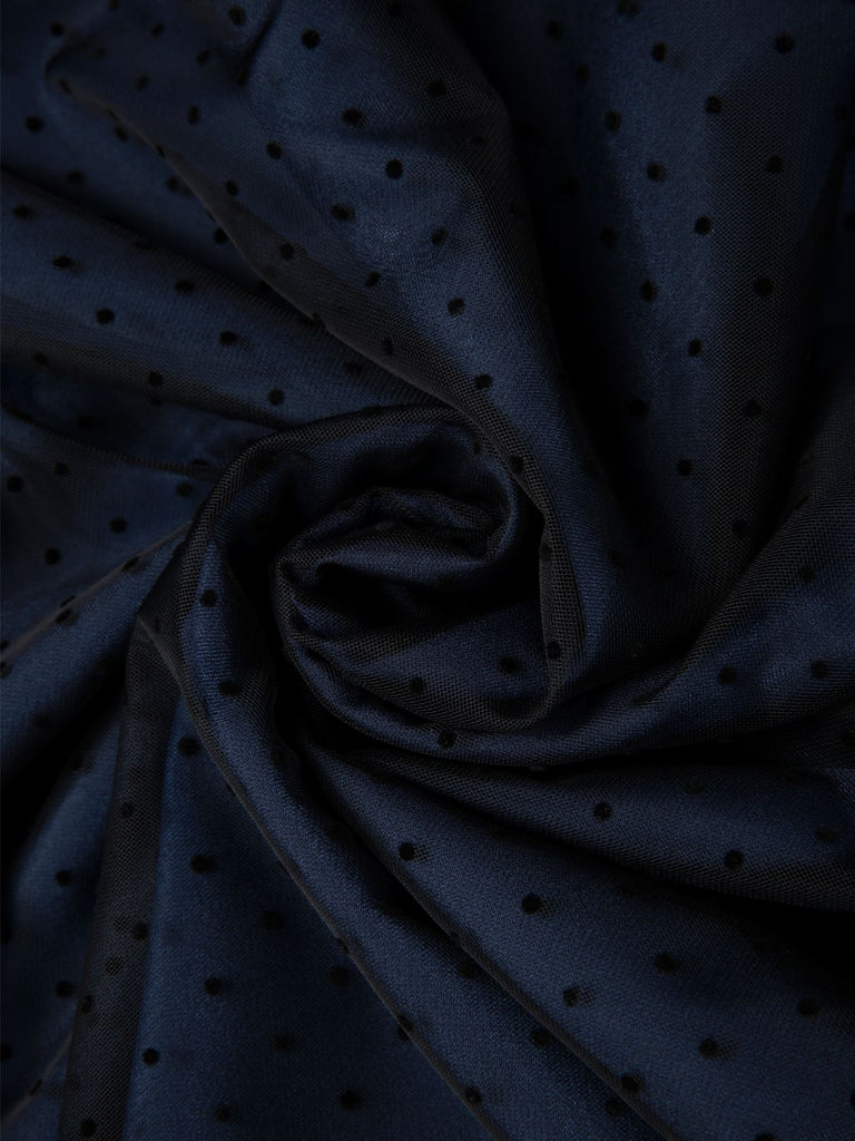Blau 1950er Denim Polka Dots Netz Patchwork Kleid
