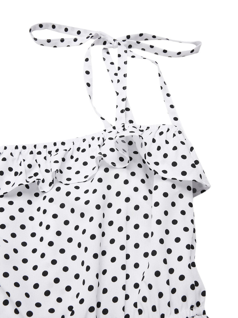 [Vorverkauf] 1960er Träger Kontrast Polka Dots Rüschen Jumpsuit