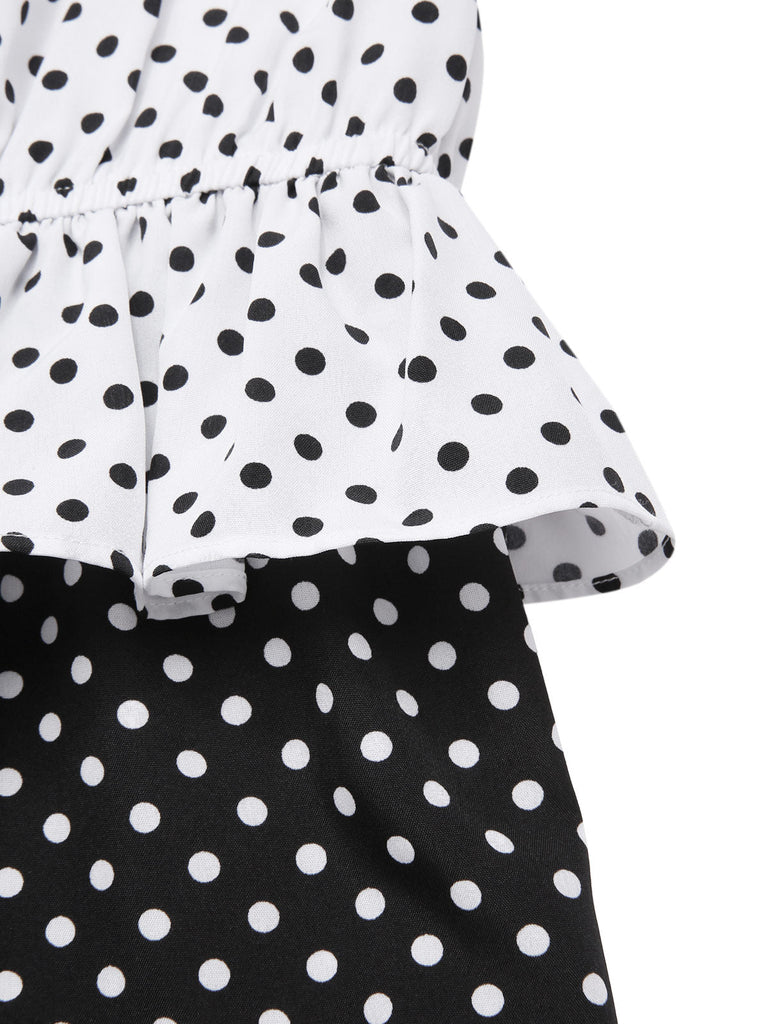 [Vorverkauf] 1960er Träger Kontrast Polka Dots Rüschen Jumpsuit