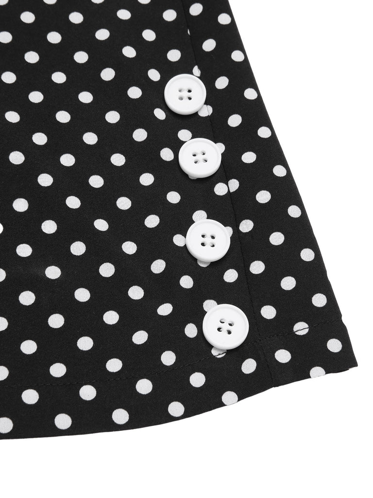 [Vorverkauf] 1960er Träger Kontrast Polka Dots Rüschen Jumpsuit