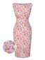 [Vorverkauf] Rosa 1960er Bootskragen Blumen Enges Kleid