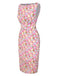 Rosa 1960er Bootskragen Blumen Enges Kleid