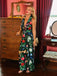 Schwarz 1930er Blumen V-Ausschnitt Halter Jumpsuit
