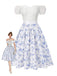 2PCS Weiß 1950er Schulterfrei Puff Top & Blumen Rock