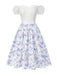 2PCS Weiß 1950er Schulterfrei Puff Top & Blumen Rock