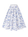 2PCS Weiß 1950er Schulterfrei Puff Top & Blumen Rock