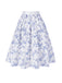 2PCS Weiß 1950er Schulterfrei Puff Top & Blumen Rock