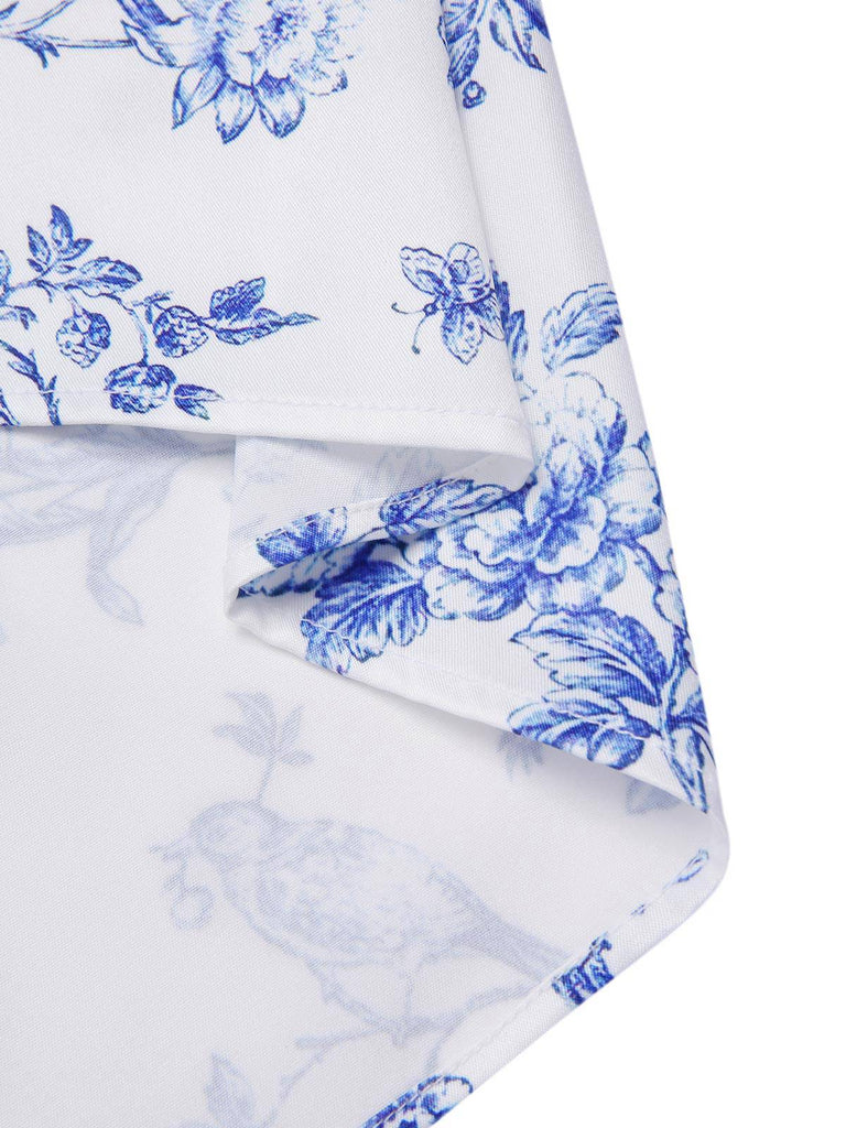 2PCS Weiß 1950er Schulterfrei Puff Top & Blumen Rock