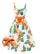 Orange 1950er Bogen-Taille Träger Kleid
