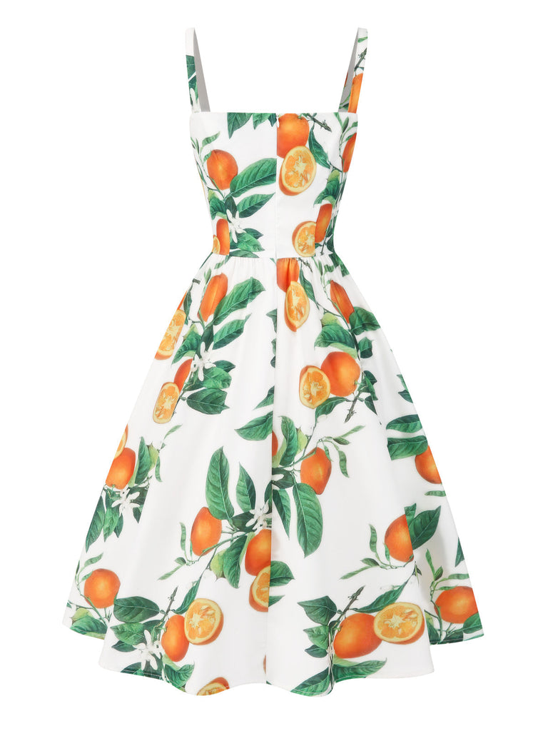 Orange 1950er Bogen-Taille Träger Kleid
