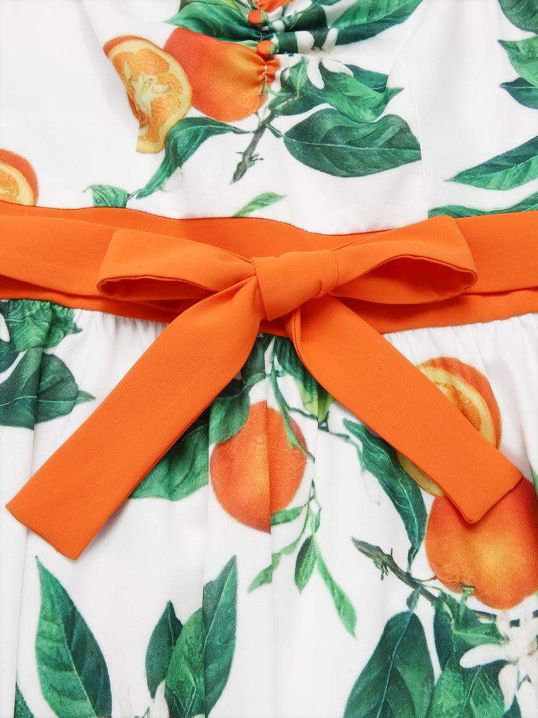 Orange 1950er Bogen-Taille Träger Kleid