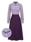 [Vorverkauf] 2PCS Lavendel 1940er Revers Streifen Bluse & Solide Rock