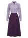 [Vorverkauf] 2PCS Lavendel 1940er Revers Streifen Bluse & Solide Rock