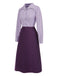 [Vorverkauf] 2PCS Lavendel 1940er Revers Streifen Bluse & Solide Rock