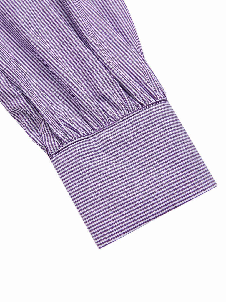 [Vorverkauf] 2PCS Lavendel 1940er Revers Streifen Bluse & Solide Rock