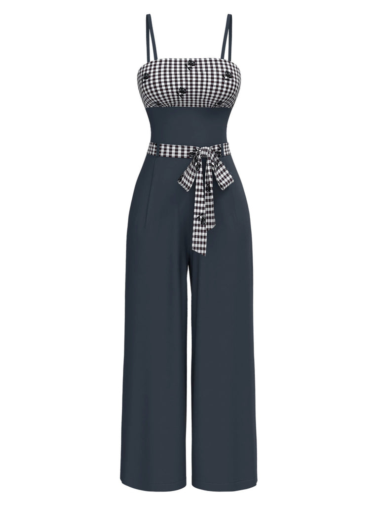 [Vorverkauf] Schwarz 1950er Rosa Kariert Schnürung Jumpsuit