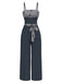 [Vorverkauf] Schwarz 1950er Rosa Kariert Schnürung Jumpsuit