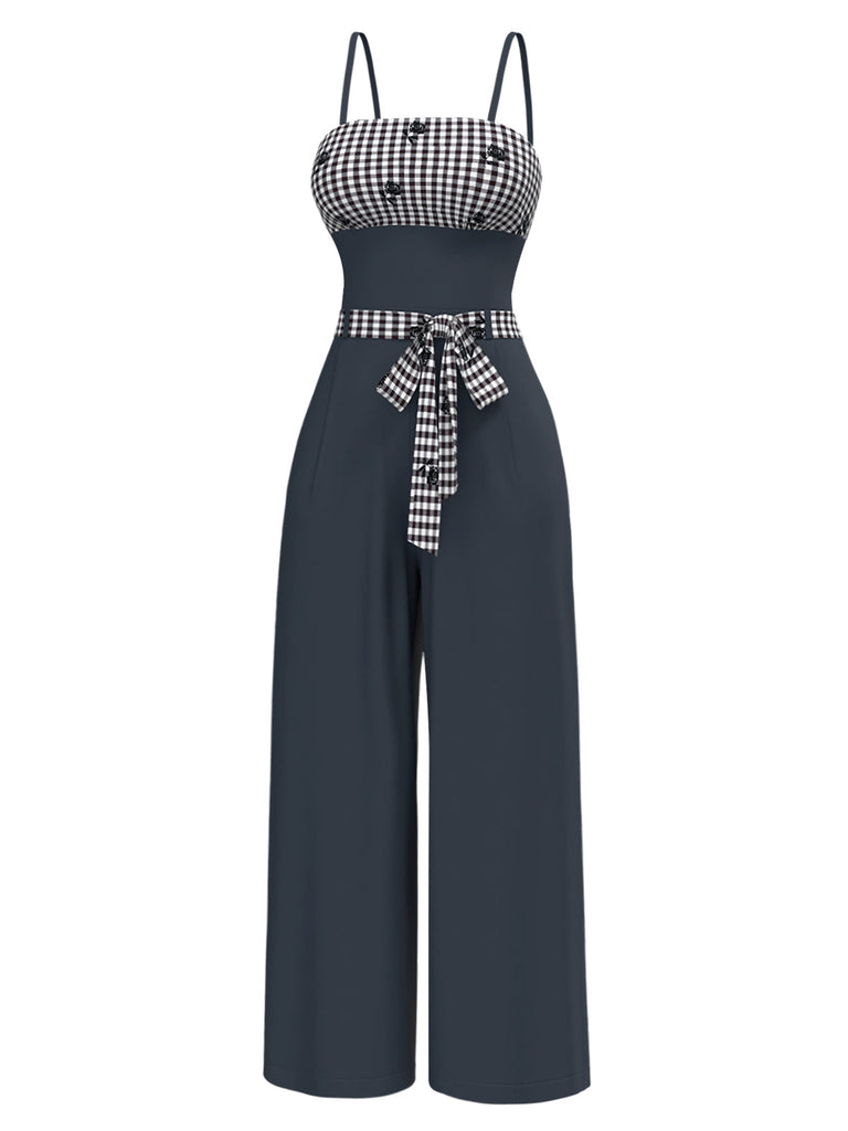 [Vorverkauf] Schwarz 1950er Rosa Kariert Schnürung Jumpsuit