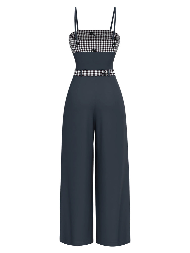 [Vorverkauf] Schwarz 1950er Rosa Kariert Schnürung Jumpsuit