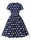Dunkelblau 1950er Tupfen Swing Kleid