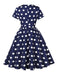 Dunkelblau 1950er Tupfen Swing Kleid