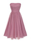 Rosa 1950er Trägerlos Gerüschtes Netz Ärmellos Kleid