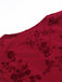 Weinrot 1930er V-Ausschnitt Blumen Netz Kleid