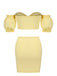 2PCS Gelb 1960er Solide Rohr Top & Bodycon Rock