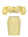 2PCS Gelb 1960er Solide Rohr Top & Bodycon Rock