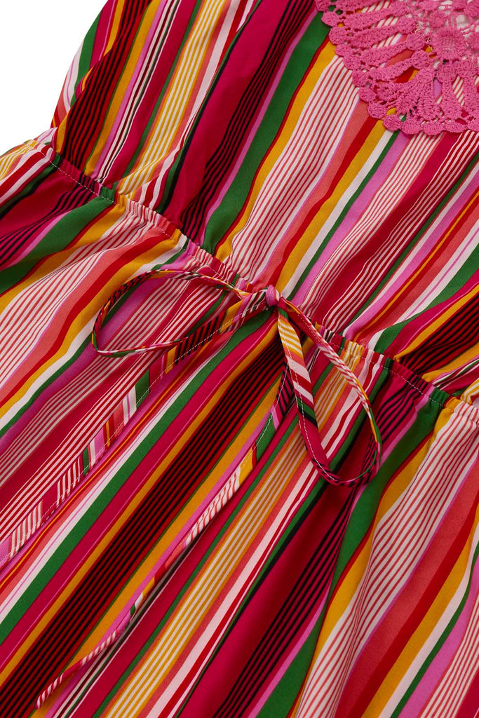 Mehrfarbig 1970er Halfter Regenbogen Streifen Patchwork Kleid