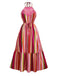 Mehrfarbig 1970er Halfter Regenbogen Streifen Patchwork Kleid