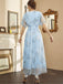 Hellblau 1940er Folienprägung Netz Patchwork Kleid