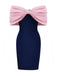 Rosa & Blau 1960er Großer Bogen Schulterfrei Samt Kleid
