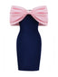 Rosa & Blau 1960er Großer Bogen Schulterfrei Samt Kleid