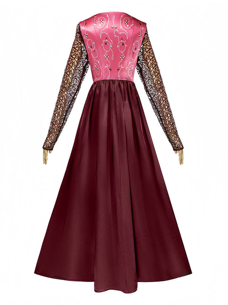 Rot 1940er Hocus Pocus Sarah Farbblock Lang Kleid